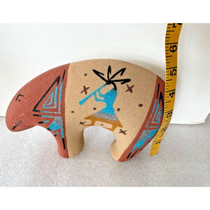 Southwestern Large Bear Figurine Sand Art Pottery Signed SB 9" Kachina Dancer